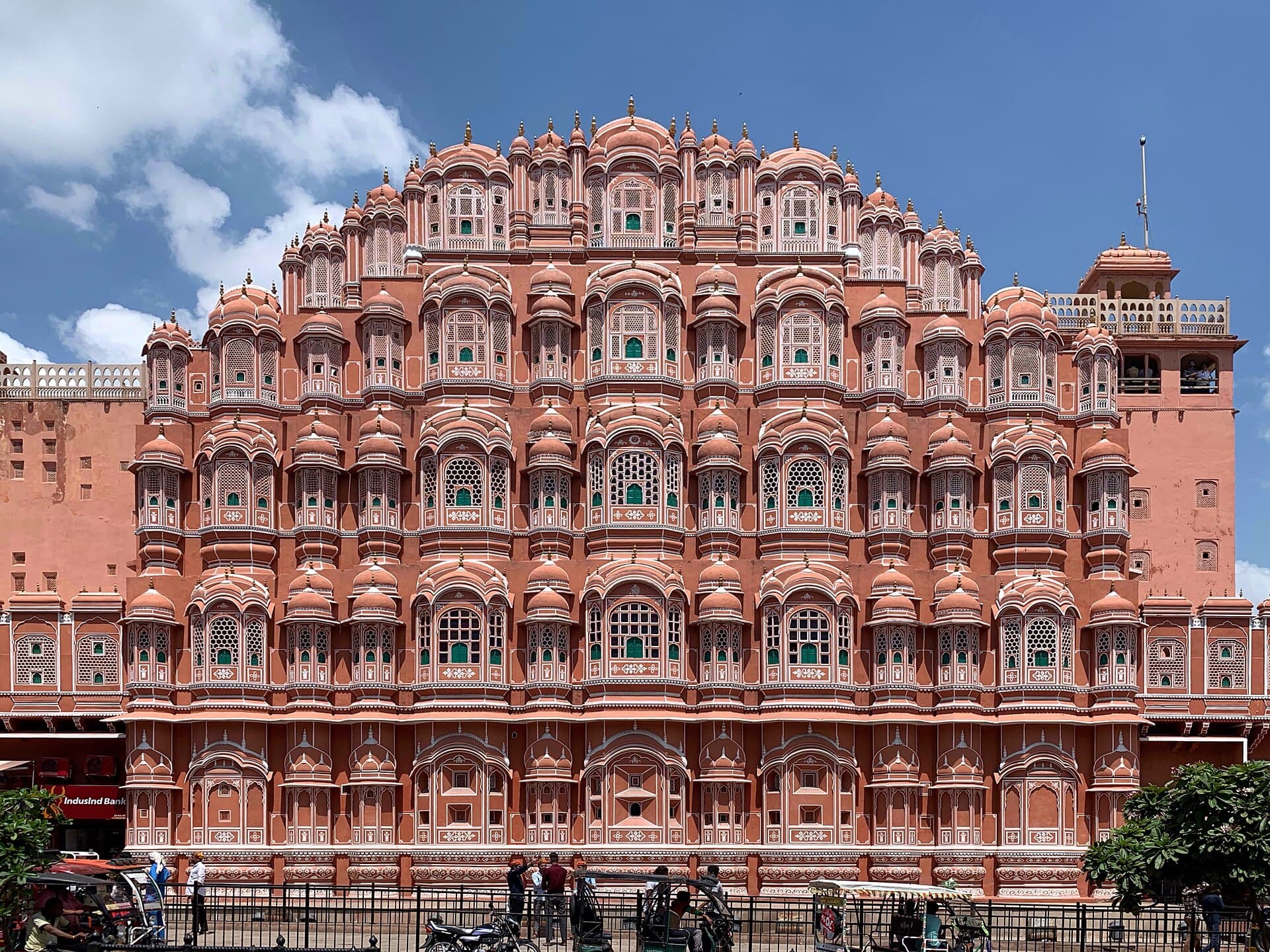 The pink honeycomb façade of Hawa Mahal in Jaipur